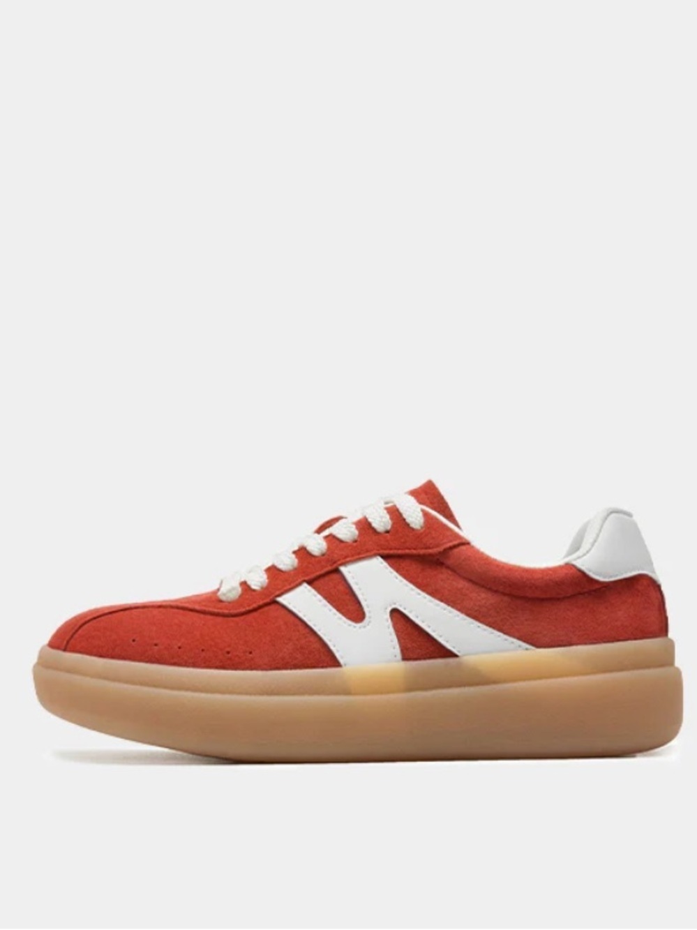Somiliss Women’s Red Suede Low-Top Sneakers with White Trim - Picture 2 of 9